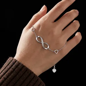 S925 sterling silver infinity heart bracelet for women featuring sparkling pavé crystals