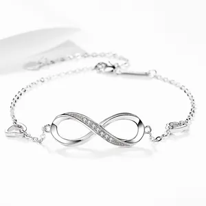 Elegant S925 sterling silver infinity heart bracelet decorated with sparkling crystals