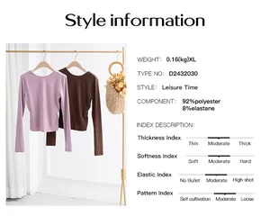 Style and material details for slim-fit round neck knitted long-sleeved women's top
