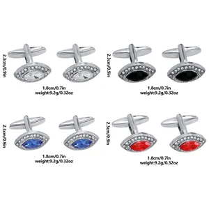 Detailed layout of marquise eye cufflinks with colorful crystals and silver plating