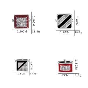 Detailed view of assorted enamel rhinestone cufflinks with precise dimensions and weights.