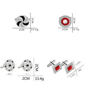 Detailed size and weight specifications for these enamel and rhinestone men's cufflink designs.