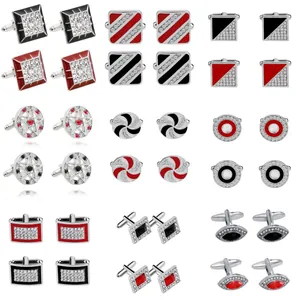Men Business Square Blue Zirconia Cufflinks Silver Alloy Rhinestone Inlaid French Shirt Cuff Links Wedding Party Jewelry