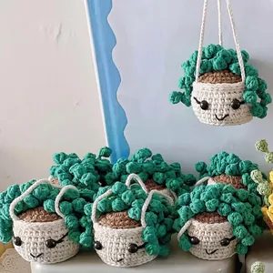 Handmade crochet hanging succulent plant ornaments for car interior decor
