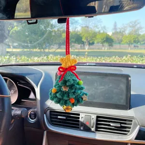 Crochet Christmas tree car hanging ornament for rearview mirror decoration