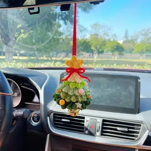 Handmade crochet Christmas tree car hanging ornament for rearview mirror mirror decor