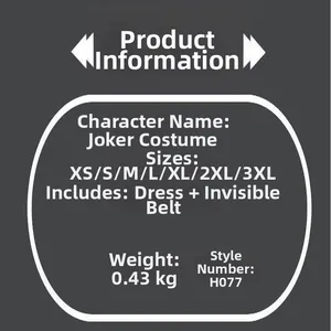 Product specifications for Joker 2 Gaga white dress cosplay costume, weight 0.43kg, XS-3XL