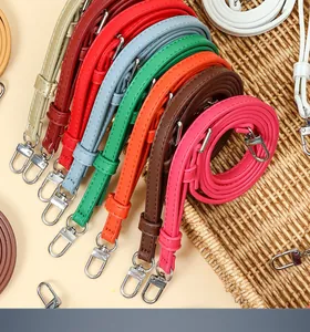 Close-up of colorful adjustable PU leather replacement shoulder straps with metal clasps