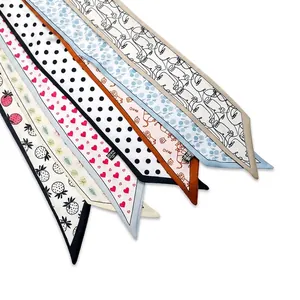 Elegant assorted skinny scarves with various patterns for neck, hair, and bag decoration
