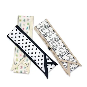 Versatile skinny scarves for women with polka dot and abstract line art patterns
