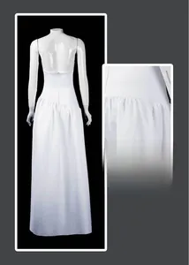 Detailed back view showing the pleated hem of the white Harley Quinn Joker 2 cosplay dress