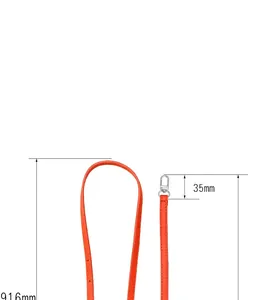 Detailed view of orange PU leather bag strap with 916mm length and silver clasp