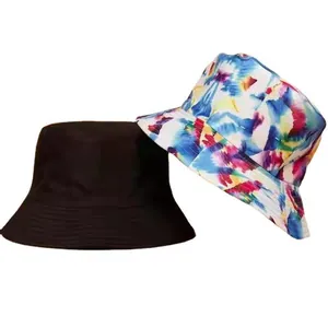 Stylish reversible tie-dye and solid black bucket hats for summer sun protection