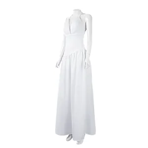 Elegant white halter neck evening dress for Joker 2 Harley Quinn cosplay costume
