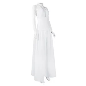 Elegant white halter-neck floor-length dress for Harley Quinn Joker 2 cosplay set