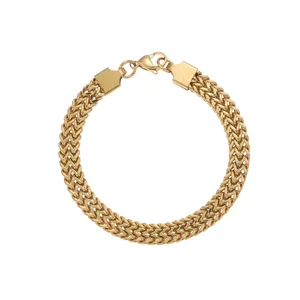 Elegant gold-colored men's double-row woven mesh bracelet made of titanium steel