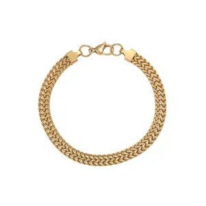 Gold-plated double-row woven mesh stainless steel bracelet for men with lobster clasp.
