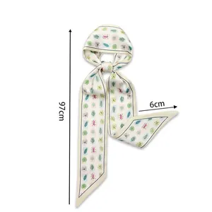 Detailed size dimensions for this narrow floral print silk scarf streamer, 97cm by 6cm