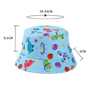 Breathable children's cartoon space print bucket hat, size 50-54cm circumference