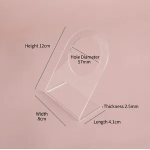 Transparent acrylic L-shaped display stand with circular cutout for jewelry photography props