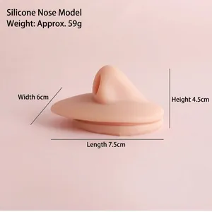 Silicone nose model for piercing practice with dimension labels 7.5cm x 6cm x 4.5cm