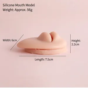 Detailed side view of a realistic silicone lip model for body piercing practice and jewelry display