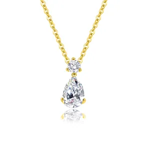 Elegante collana in argento S925 placcato oro con pendente in moissanite a forma di pera