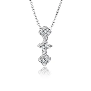 Elegant S925 sterling silver necklace with three sparkling moissanite flower pendants