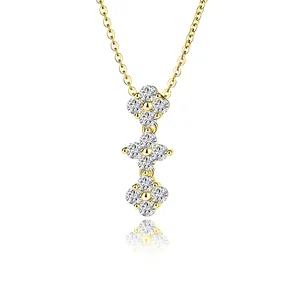 S925 sterling silver necklace with triple flower moissanite pendant in gold
