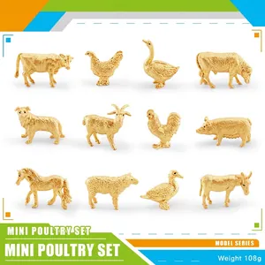 Miniatur Goldene Bauernhoftiere Figuren Massiver Kunststoff Goldener Simulationsstil Realistische Geflügel Lernspielzeug Desktop Dekor