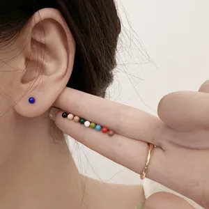 Mini Ball Stud Earrings With 925 Sterling Silver Earring Post Colorful Candy Beads Jewelry For Women