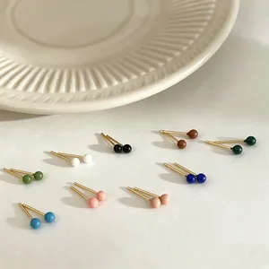 Set of colorful mini candy ball stud earrings in vibrant dopamine shades for women