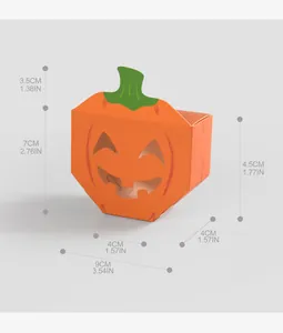 Detailed dimensions of Halloween pumpkin candy box featuring a hollow jack-o-lantern face.