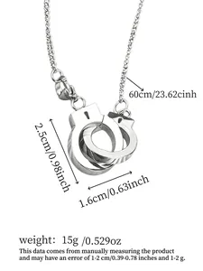 Dimensioni dettagliate della collana con ciondolo a manette in acciaio inox per uomo e donna.