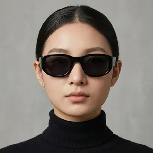 Stylish retro black rectangular sunglasses for women with fashion-forward UV protection design