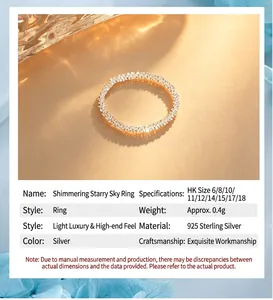 Detailed specifications for s925 sterling silver shimmering star chain ring