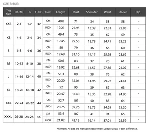 Detailed size chart for Y2K square neck long sleeve tight top in CM and INCH
