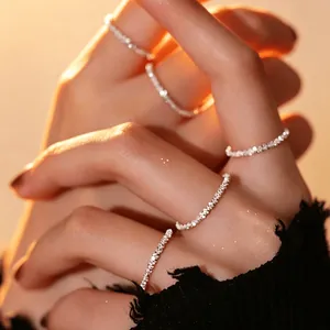 Atmospheric S925 sterling silver sparkling starry ring for women in sunset light