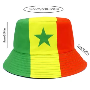 Chapeau bob imprimé drapeau Sénégal avec dimensions: 56-58cm de tour et 9cm de haut