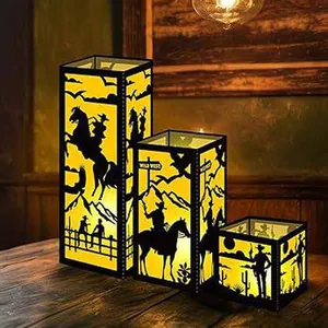 Laser Ausgeschnittene Papier Lampenschirme Wild West Cowboy Silhouette Dekorative Laternenhüllen Für Party Zuhause Ornament