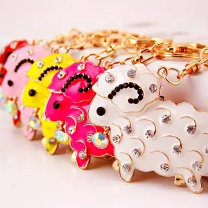 Porte-clés Animal Mouton en Strass pour Femme Alliage de Zinc Émail Charme de Sac Pendentif Bijoux Cadeau Mignon Mode