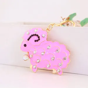 Charming pink sheep keychain adorned with sparkling crystals for women bag and car keys