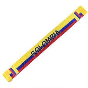 Premium satin yellow blue red Colombia fan scarf with national flag colors and fringe