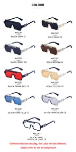 Detailed color chart showing nine variants of steampunk irregular unisex sunglasses.