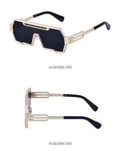Side view details of oversized steampunk irregular gold metal sunglasses