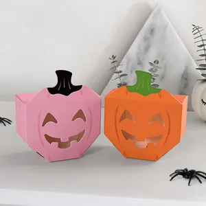 Halloween Pink Pumpkin Hollow Out Cardboard Candy Boxes Foldable Jack-O'-Lantern Gift Boxes For Trick Or Treat Party Favors