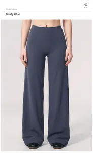 Front view of high-waist women's teal wide-leg yoga pants for sports and casual wear