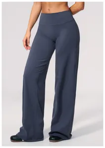 Premium high-waisted brushed wide-leg yoga pants for women in dark blue finish