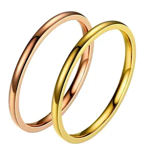 Professional minimalist titanium steel band rings in gold and rose gold plated finish