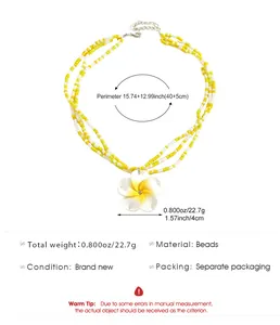 Dimensions and material info for the yellow frangipani flower beaded choker necklace